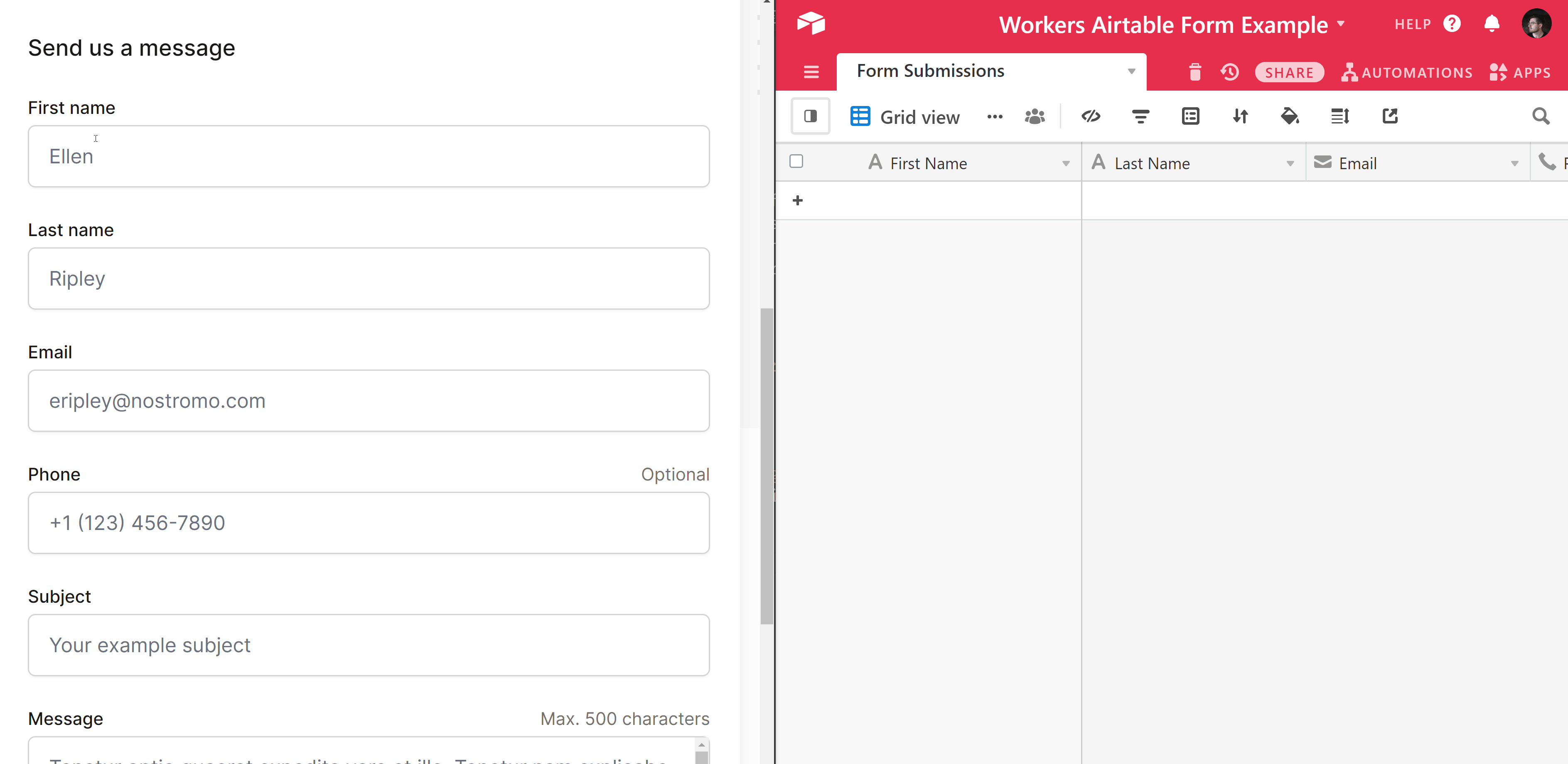 Airtable とサーバーレス関数の連携が完成したときの GIF